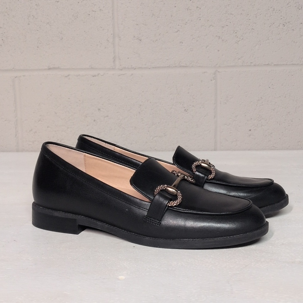 Alex Marie Gilmore Leather Bit Buckle Black Loafers, Size 7, CBK Style - Picture 3 of 9